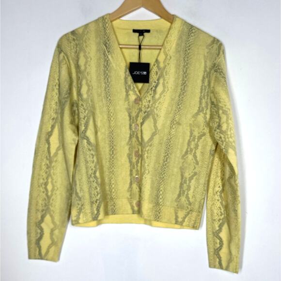 Joe's Snakeskin Cardigan Long Sleeve V-Neck Sweater Wax Yellow NWT Medium - Picture 2 of 7